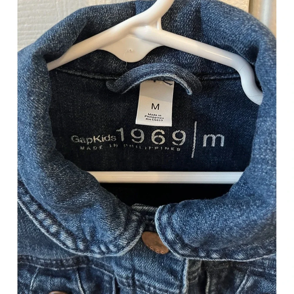 Gap Kids 1969 Girls Denim Jacket Dark‎ Wash Blue Size M 8 Button Up 527882-00